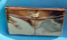 Vintage 80s Jane Shilton Japelle bronze clutch bag, multiple pockets.
