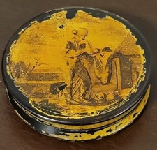 Ca. 1800 Georgian Paper Mache Snuff Box Grave Skull English Antique British Era