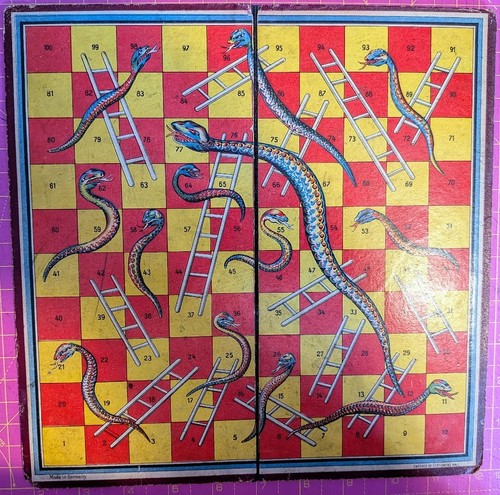 Vintage snakes ladders board - snakes, &