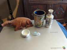 Collection Of Chinese Items Including A Vase And A Cloisonne Vase & Jade Pendant