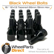 Wheel Bolts (16) 12x1.5 Black for Nissan Micra [K12] 03-10 on Original Wheels