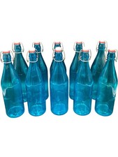 Set of 10 Blue Glass Bottles Swing Top Lids Collectable Decor 1 XJV001