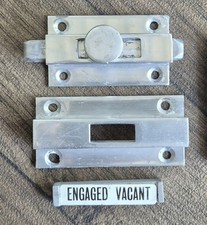 Vintage Chrome Toilet Door Lock Sliding Bolt Indicator (Reclaimed, Salvage)