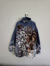 Vintage 80s 90s Made In USA Scene Wolf Print Fleece Jacket Size M Unisex Winter