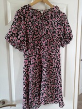 Topshop Pink Navy Flower Button Dress Size 10