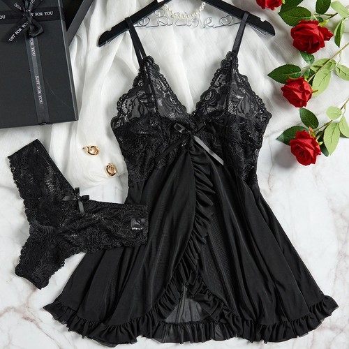 Womens black lace babydoll - womens,