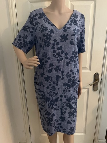 Chambray blue floral - , linen