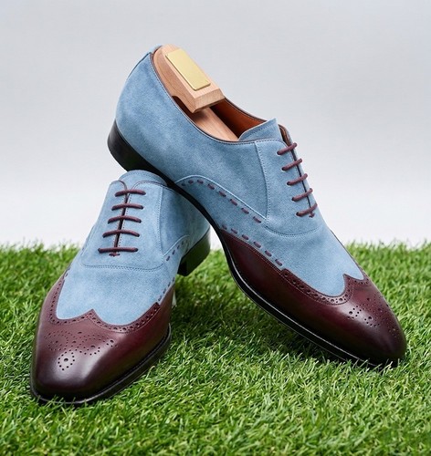 Burgundy and blue - and, leather