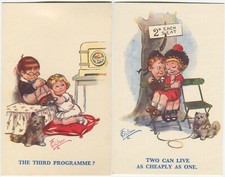 2 CARDS - SCOTTISH CHILDREN, RADIO, T GILSON - Children Comic Postcard