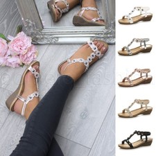 Womens ladies mid heel flower