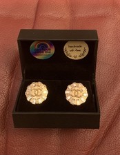 Vintage CHANEL Button Earrings - Diamanté and Gold Tone CC Logo