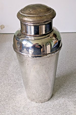 ANTIQUE SILVER PLATED DECO COCKTAIL SHAKER - WILLIAM SUCKLING - CORK LINED TOP