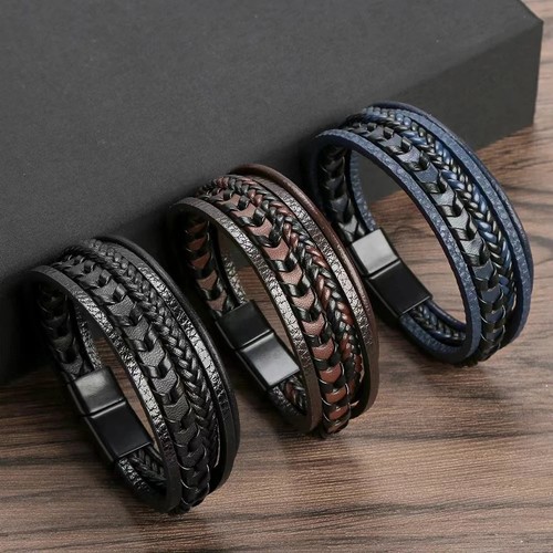 Men braided leather bracelet - braided,