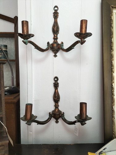 Vintage pair copper candle - pair,