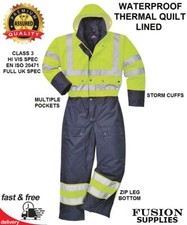 HI-VIS CONTRAST WINTER COVERALLS,XS - 7XL,WATERPROOF,OVERALLS,PADDED,QUILTED,WET