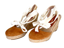 Topshop Wedge Espadrilles Waves Tan Suede Sandals Heel Platform Shoes Tie Up 3