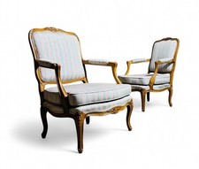 PAIR OF LOUIS XV STYLE ARMCHAIRS GILDED VINTAGE C1950s