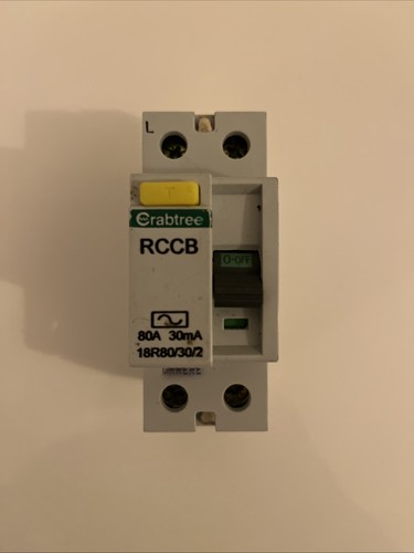 Crabtree 80a rccb 30ma used - rccb,