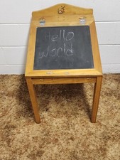 Kids School Desk Chalkboard Top Toy Box Storage Hinged Lid Homeschool Wood Vtg
