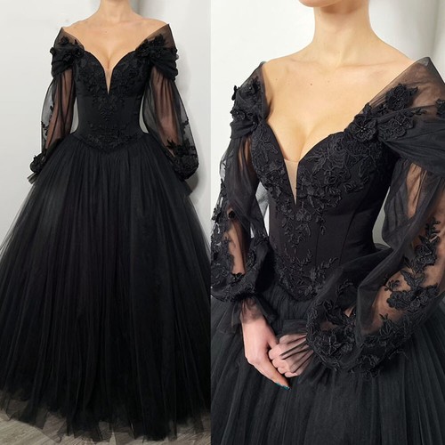 Black wedding dresses long - wedding,