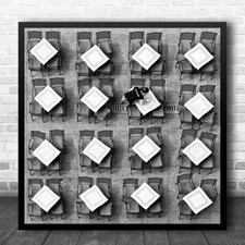 Restaurant Person Chair Chairs Table Tables B&W Aerial Above Job Square Print