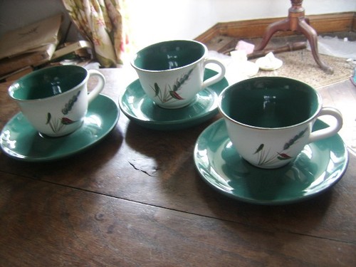 Denby green wheat cup and - wheat,