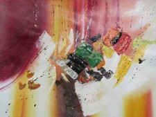 Abstract Oil Painting Large Dancing Carrots Linen Original Orange Cream Modern