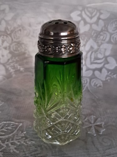 Vintage green glass pepper pot - glass,