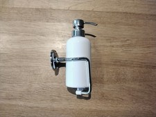 Samuel Heath Chrome and White Porcelain Soap Despencer and Toothbrush Beaker Set