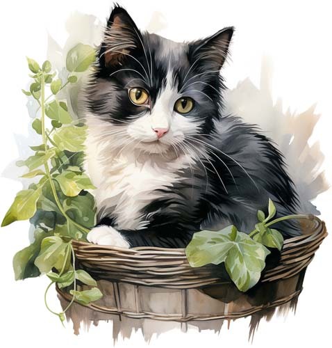 Black white cat kitten wall - black,