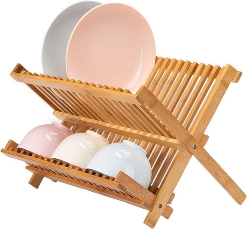 Bamboo dish drainer plate - bamboo, rack