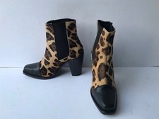 SHAKUHACHI Women’s Leopard Calf Fur Pull On Ankle Boots - Size: UK 5    EU 38