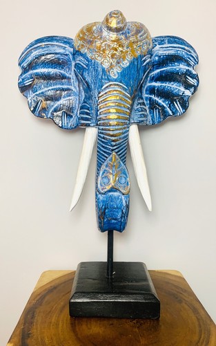 Blue and gold elephant mask - mask, on