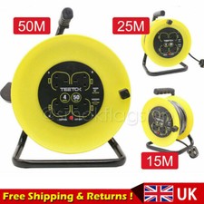 Heavy Duty 25/50m 4Way Gang Socket Extension Cable Reel Electrical Lead Socket