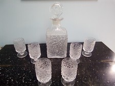 Vintage WHITEFRIARS GLASS GLACIER DECANTER & 6 LM42 Footed WINE GLASSES * VGC