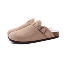 Beige Fluffy Faux Suede Clog