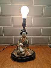 Vintage Midcentury Oriental Satsuma Ceramic Japanese Geisha Girl Table Lamp PAT