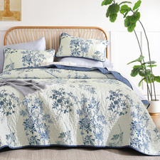 Blue Floral Quilt Set