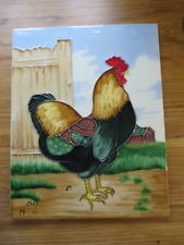 CERAMIC COCKEREL THEME KITCHEN HANGING TILE - VIBRANT COLOURS - 335mm X 280mm
