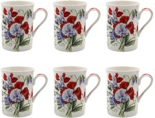 6 Flower Coffee Mugs Sweet Pea