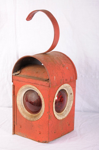 Vintage red railway lamp bat - lamp,