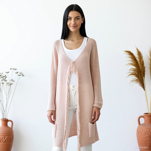Boho cardigan pink chunky - cardigan, knit