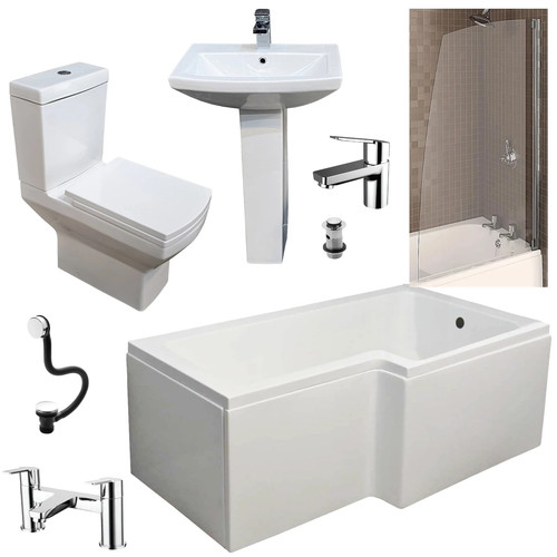 Shower bath suite shaped - bath, l
