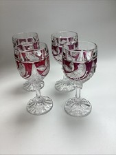 Hofbauer Red Bird Byrdes 6" German Lead Crystal Wine Goblets Set of 4