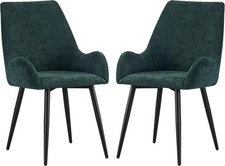 2x Dining Chairs with Armrests Upholstered Soft Cushioned Seat Black Metal Legs