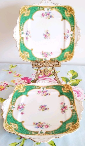 Pair green floral vintage - of,