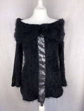 Zone Bleue Paris Black Fuzzy Knit Sweater with Sequins Y2K Vintage