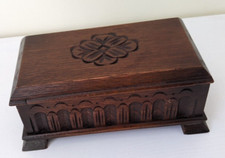 Vintage wooden carved oak swiss Thorens musical box