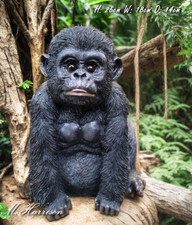 Baby Gorilla 25cm High, Resin Ornament Statue Animal Ape Monkey Figurine 