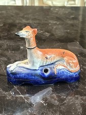 Antique Staffordshire Whippet / Greyhound Quill Holder 3.88" x 4.75" x 1.75" VG